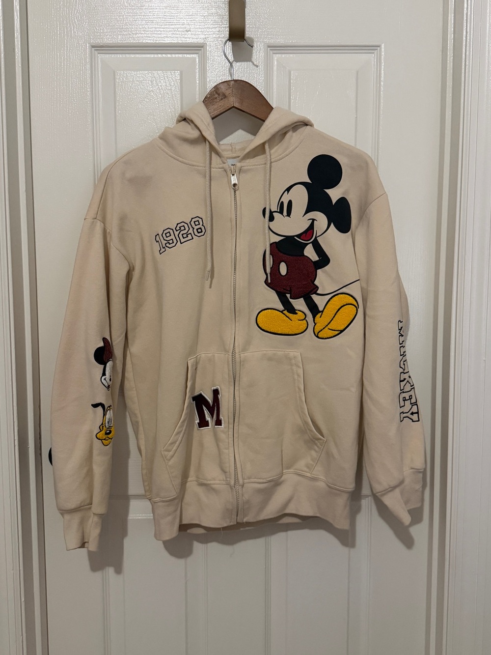 Disney Beige Mickey Mouse Zip Hoodie with Graphic